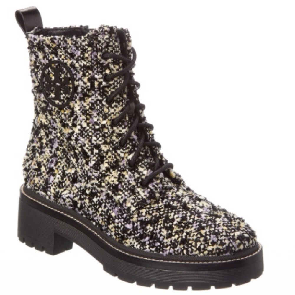 NWT Tory Burch Miller Lug Sole Tweed and Leather Boots